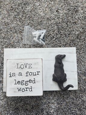 Rustic White 'Love is a Four Legged Word' Wall Hook with Black Dog Accent -